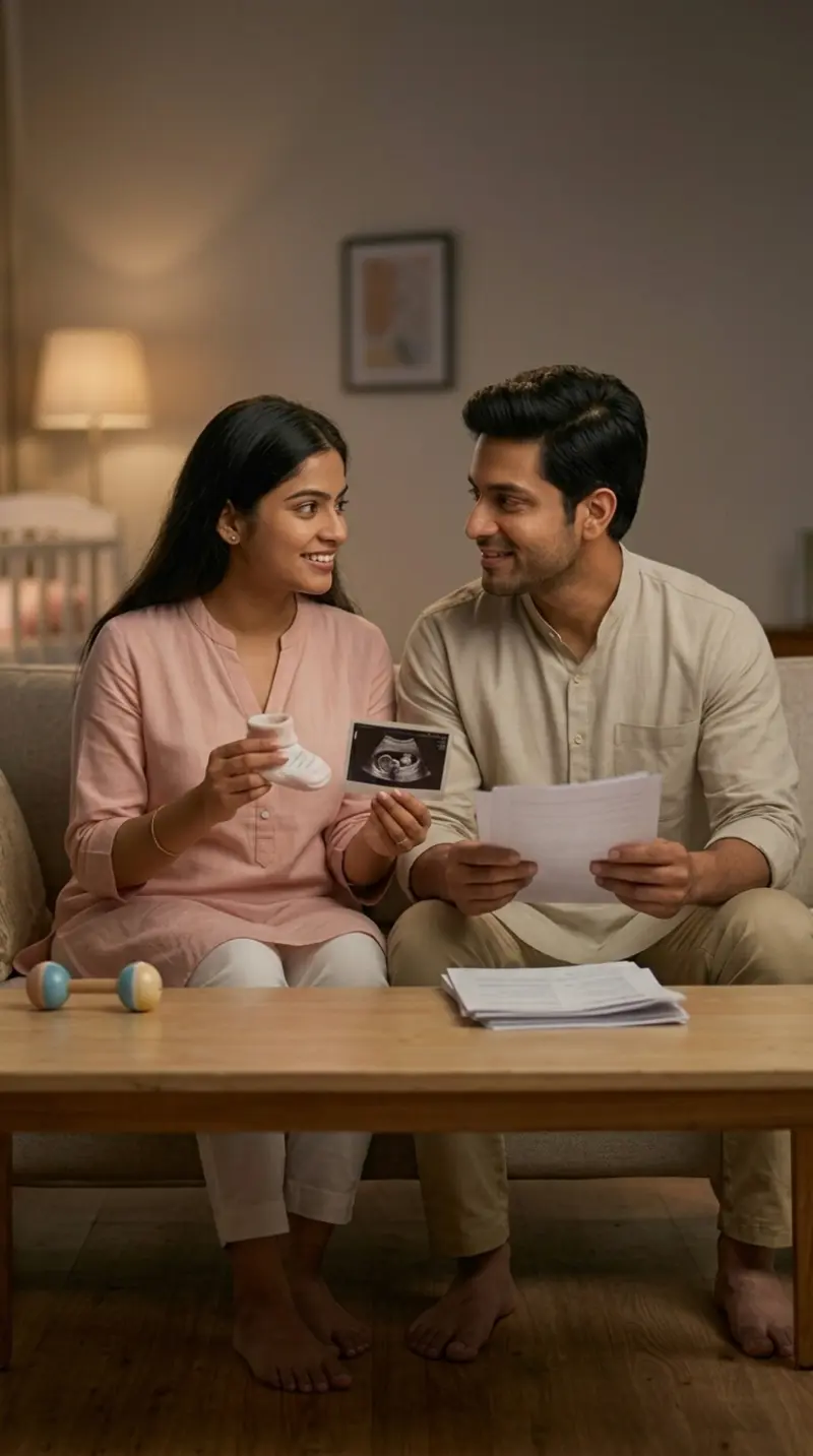 Indian couple reviewing health documents together